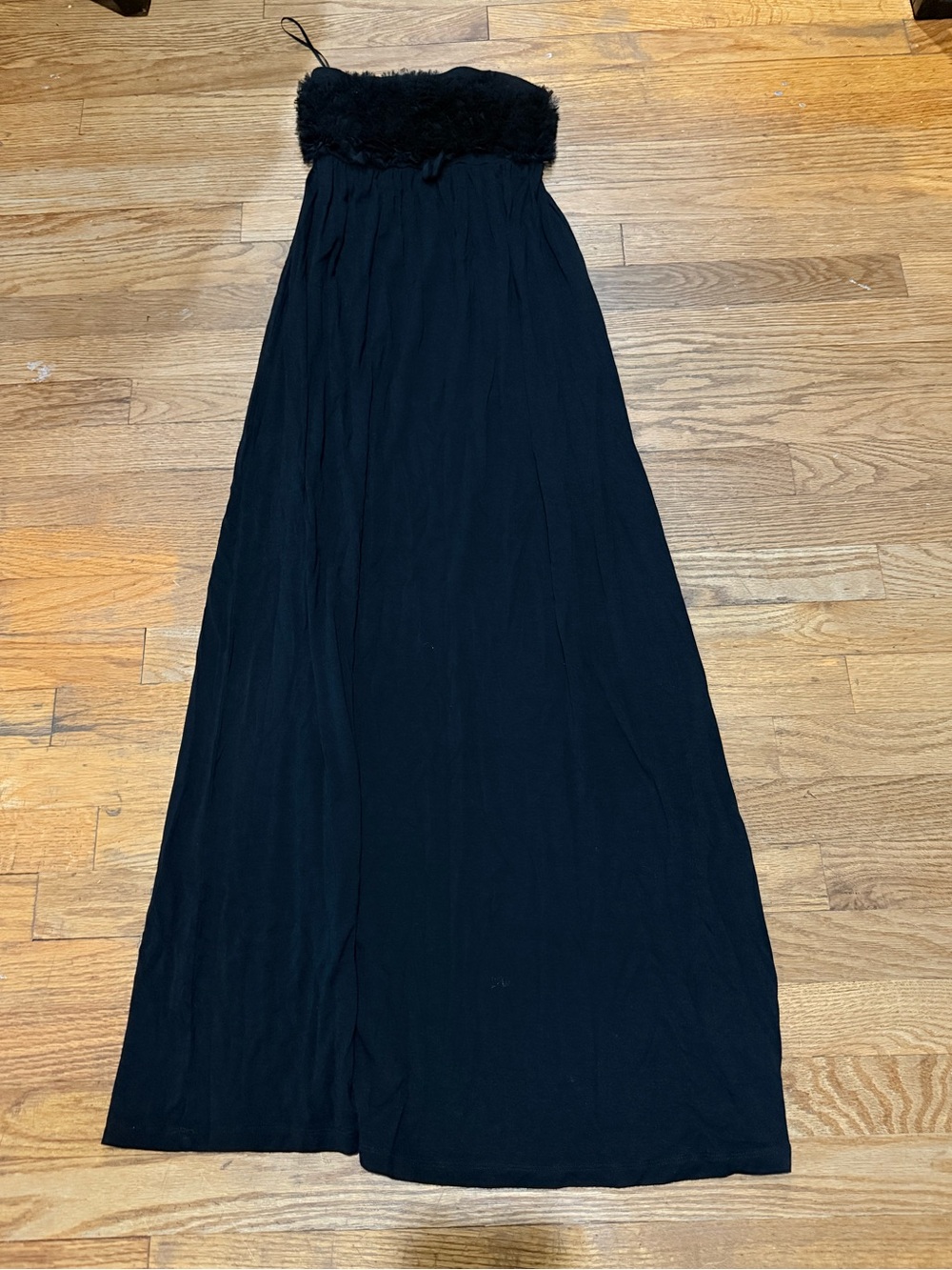 Neiman Marcus Women Black Casual Dress Maxi Summer Strapless Ruffled